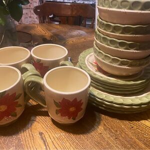 Floral Green and Cream Dinnerware Set